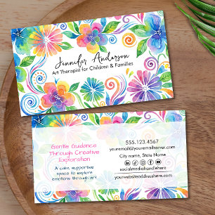 Cartão De Visita Arte floral em aquarela caprichosa