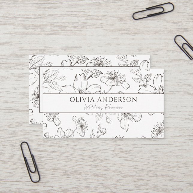 Cartão De Visita Arte Floral Moderna Floral, Preta e Branca (Frente/Verso In Situ)