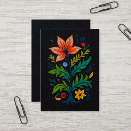 Cartão De Visita Arte Folclórica Botânica Escura Floral Vibrante e