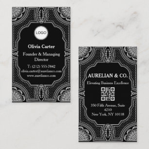 Cartão De Visita Arte Logo & QR Code Art Deco Luxo