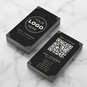 Cartão De Visita Arte Minimalista Preto Decoração QR Contato Design