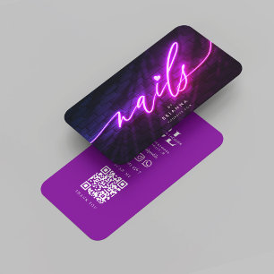 Cartão De Visita Arte Nail Moderna - Arnha Salon Manicure Neon Roxo