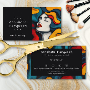 Cartão De Visita Arte Pop Moderna Cabelo Colorido Maquiagem