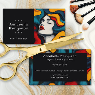Cartão De Visita Arte Pop Moderna Cabelo Colorido Maquiagem Retro