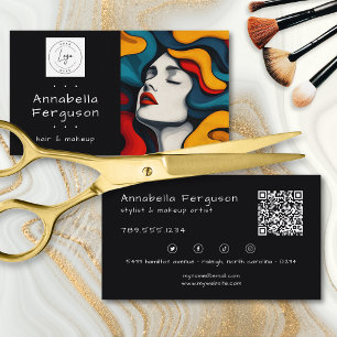 Cartão De Visita Arte Pop Moderna Colorido Cabelo Maquiagem Logo QR