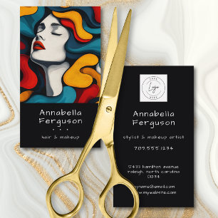 Cartão De Visita Arte Pop Moderna Logotipo Colorido de Cabelo e Maq