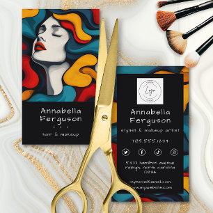 Cartão De Visita Arte Pop Moderna Logotipo Colorido de Cabelo e Maq