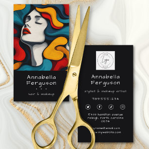 Cartão De Visita Arte Pop Moderna Logotipo de Cabelo Colorido Retro