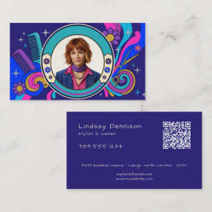 Cartão De Visita Arte Pop Moderna Retro Cabelo Anos 70 Foto QR