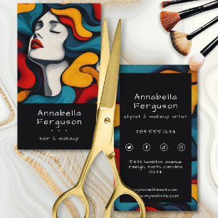 Cartão De Visita Arte Pop Moderna Retro Colorida Cabelo Maquiagem