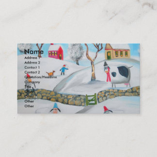 Cartão De Visita arte popular ingénua da cena da neve do inverno