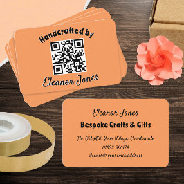 Cartão De Visita Arte Rústica Código QR de Pêssego