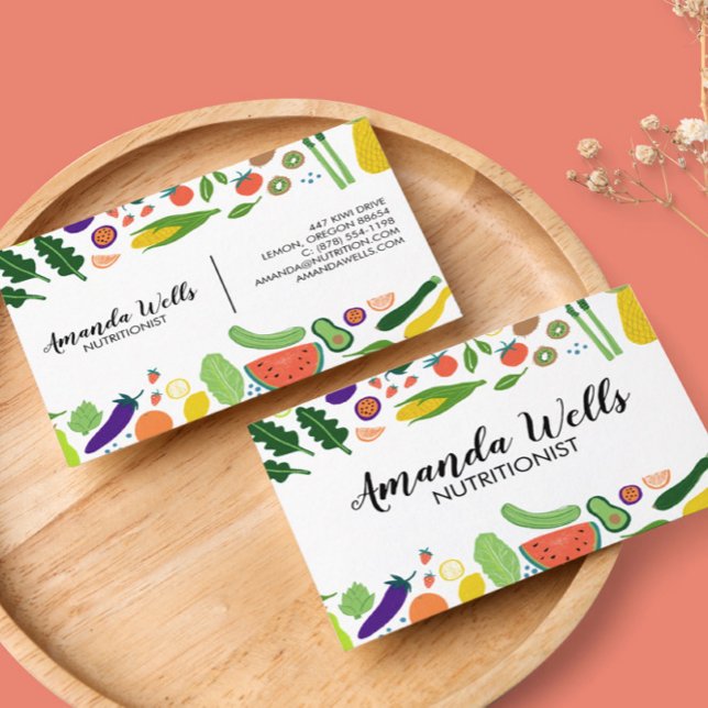 Cartão De Visita Arte Única de Vegetais do Treinador Nutricionista  (Criador carregado)