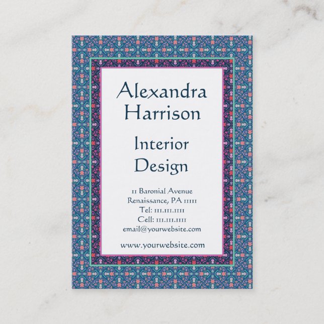 Cartão De Visita Artes de renascimento e teste padrão floral verde (Frente)