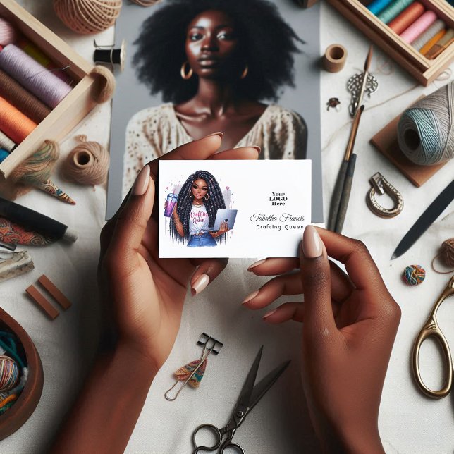 Cartão De Visita Artesanato Africano-Americano Rainha Artesanal Emp (African American Crafting Queen Artful Empowerment Business Card)