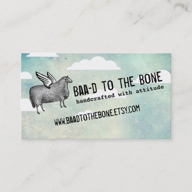 Cartão De Visita Artesanatos de crochê com asas de ovelha voadoras (Frente)