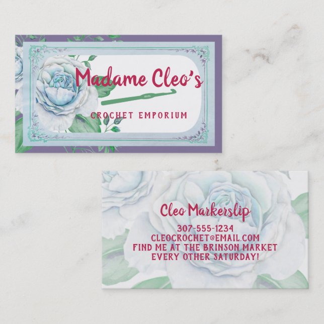 Cartão De Visita Artesanatos de fios de anzóis rosas de vinheta azu (Frente/Verso)