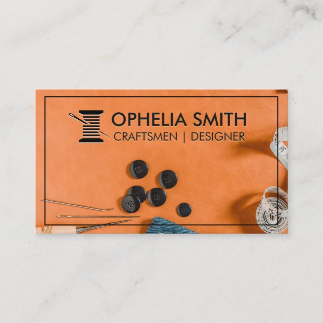 Cartão De Visita Artesãos | Thread e Agulha do Espaço de Trabalho d (Frente)