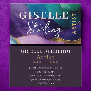 Cartão De Visita Artista Abstrato Roxo Ca-Cama Dourada Roxa