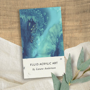 CARTÃO DE VISITA ARTISTA AZUL AQUA TEAL FLUID ACRÍLICO ARTE