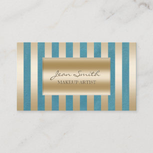 Cartão De Visita Artista Chic Dourado Stripes Teal Green Makeup