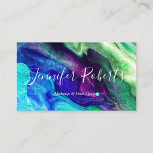 Cartão De Visita Artista da Maquiagem do Mármaco Verde Roxo Moderno