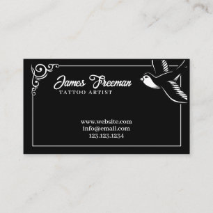 Cartão De Visita Artista da Tatuagem de Aves Negras e Brancas Escur