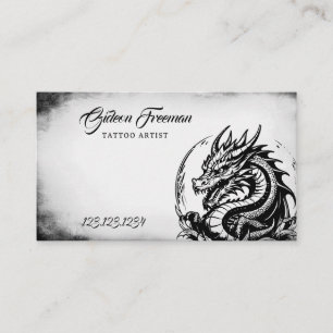 Cartão De Visita Artista da Tatuagem do Dragão Negro e Branco Grung