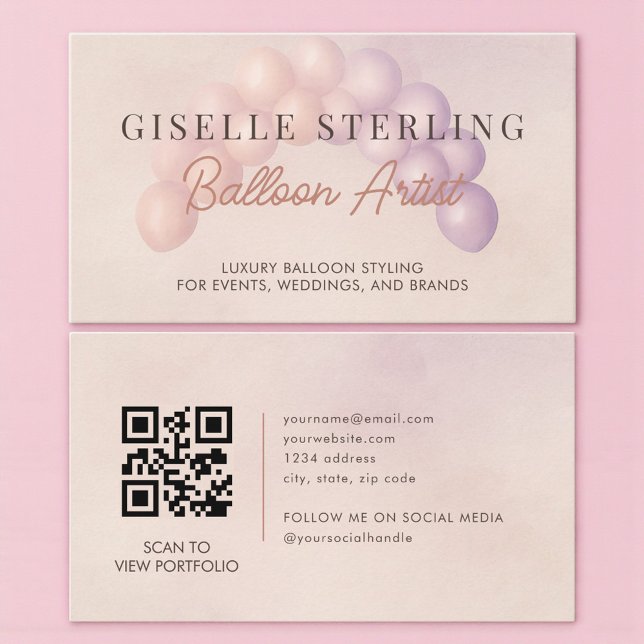 Cartão De Visita Artista de Balão Pastel Decorador Código QR (Criador carregado)