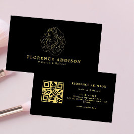 Cartão De Visita Artista de Cabelo e Maquiagem Moderno Código QR Pr