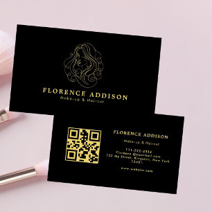 Cartão De Visita Artista de Cabelo e Maquiagem Moderno Código QR Pr