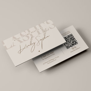 Cartão De Visita Artista de Cílios de Luxo Elegante Areia Bege Mono
