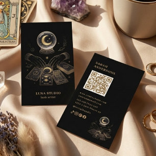 Cartão De Visita Artista de Cílios de Luxo Místico Celestial Preto