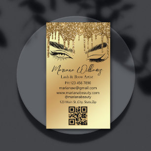 Cartão De Visita artista de cílios e sobrancelhas código qr dourado