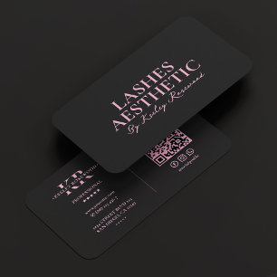 Cartão De Visita Artista de Cílios Estética Rosa Preto