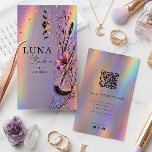 Cartão De Visita Artista de Cílios Holográfica Luxo QR Cílio Irides