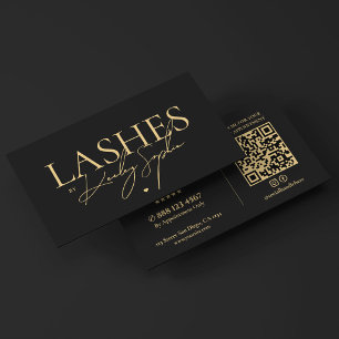 Cartão De Visita Artista de Cílios Minimalista Elegante Preto