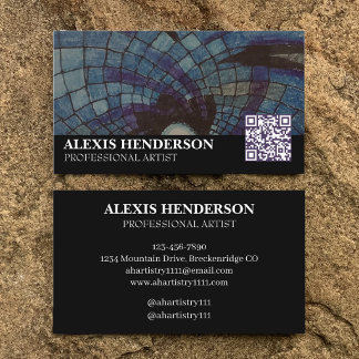 Cartão De Visita Artista de Código QR Preto e Branco Abstrato Simpl