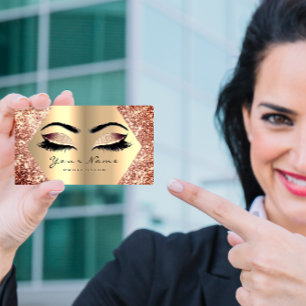 Cartão De Visita Artista de Makeup Glitter Dourado rosa