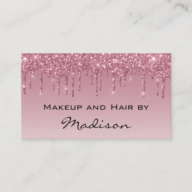 Cartão De Visita Artista de Makeup-up das gotas de brilho Dourado c (Frente)