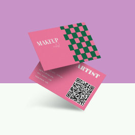 Cartão De Visita Artista de Maquiagem Abstrata Rosa e Verde Retro G
