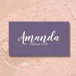 Cartão De Visita Artista de Maquiagem Branca Roxa Elegante Minimali