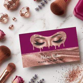 Cartão De Visita Artista de Maquiagem Brilho Glam Rosa Dourado 