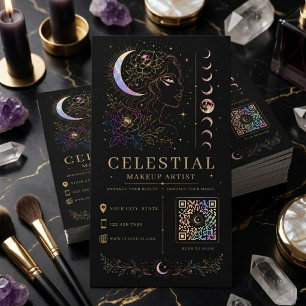 Cartão De Visita Artista de Maquiagem Celestial Luxo Místico QR Bel