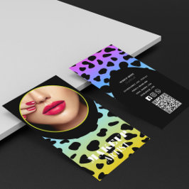 Cartão De Visita Artista de Maquiagem Código QR Colorido Holográfic