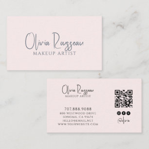 Cartão De Visita Artista de Maquiagem Código QR Mídia Social Rosa B