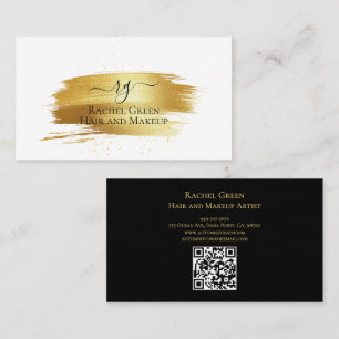 Cartão De Visita Artista de Maquiagem Código QR Moderno Dourado e P