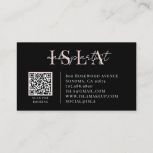 Cartão De Visita Artista de Maquiagem Código QR Rosa Preto
