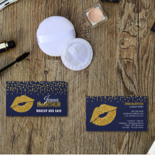 Cartão De Visita Artista de Maquiagem com Lábios Brilhantes em Ouro