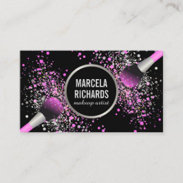Cartão De Visita Artista de Maquiagem Confetti Blush, Rosa e Prata